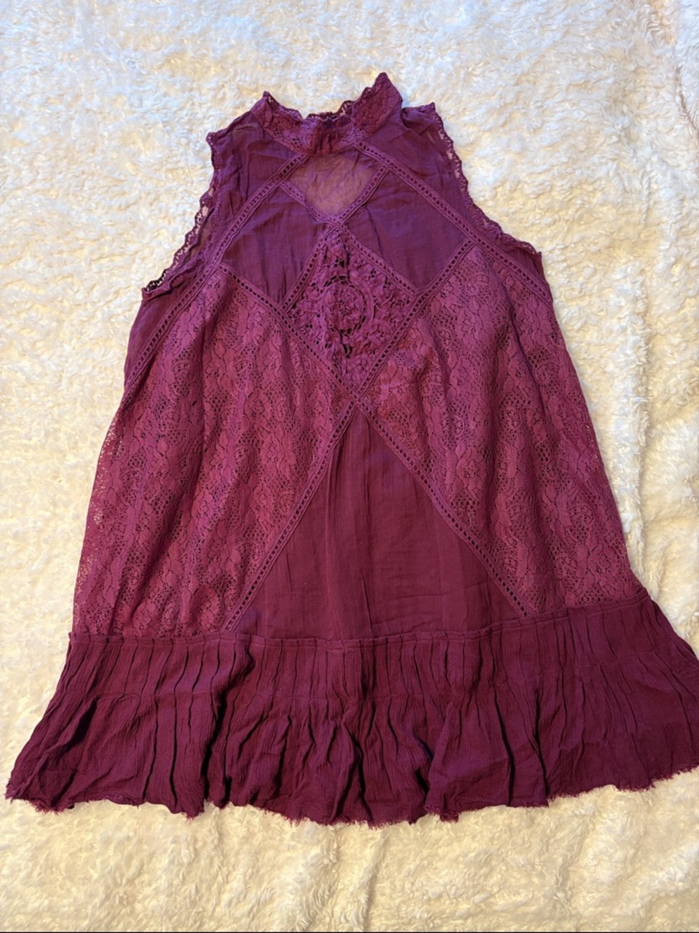 Free People Lace crochet Sleeveless Tunic in Deep Plum Medium